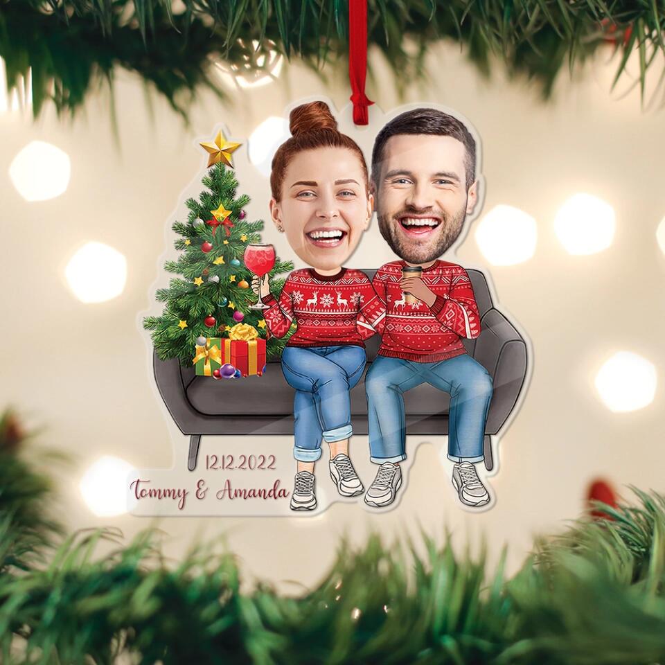 Couple on Christmas - Our First Christmas - Personalized Faces & Names - Custom Face Ornament - Christmas Gift for Her Him - Hanging Decor
