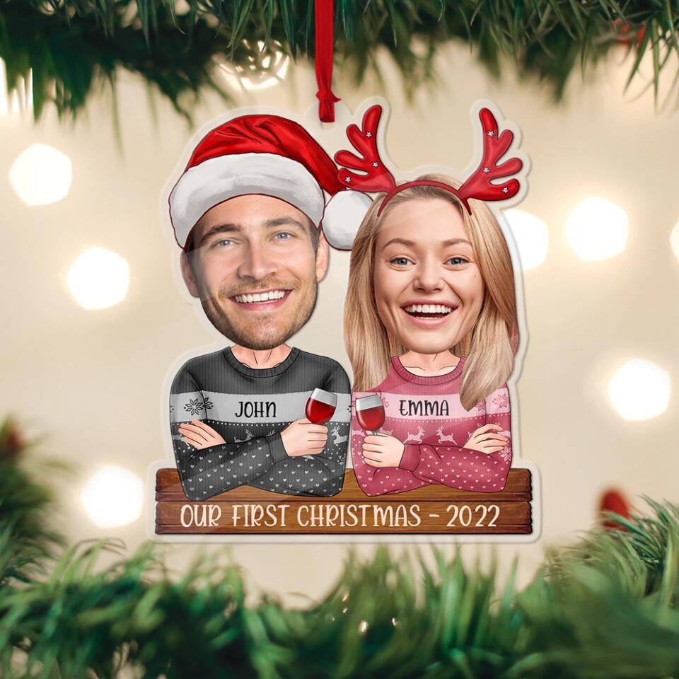 Couple on Christmas - Our First Christmas - Personalized Faces & Names - Custom Face Ornament - Christmas Gift for Her Him - Hanging Decor