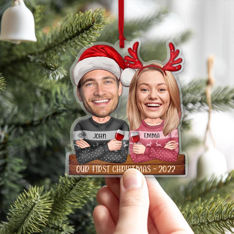 Couple on Christmas - Our First Christmas - Personalized Faces & Names - Custom Face Ornament - Christmas Gift for Her Him - Hanging Decor