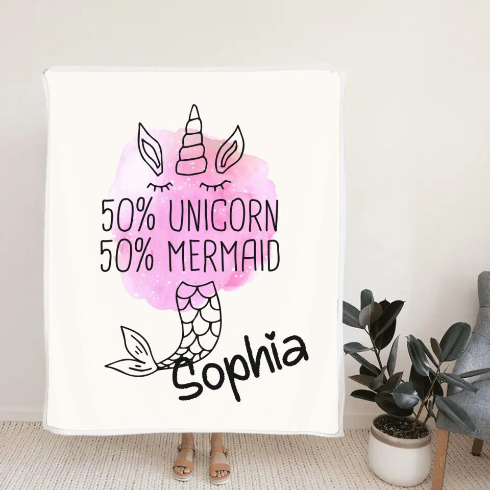 50% Unicorn 50% Mermaid - Personalized Name - Custom Nickname - Blanket - Fleece Blanket - Best Gift for Girl Baby Kid - Christmas Gift for Daughter Niece Sister - 211ICNNPBL267
