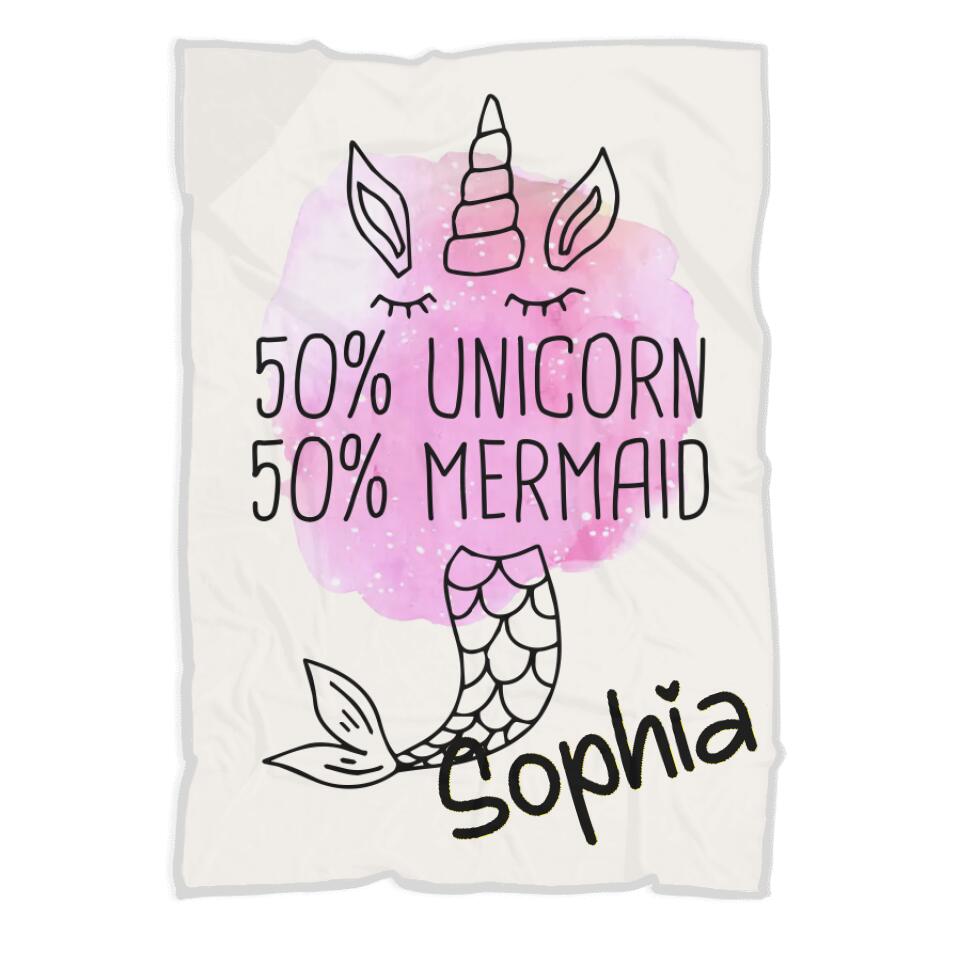 50% Unicorn 50% Mermaid - Personalized Name - Custom Nickname - Blanket - Fleece Blanket - Best Gift for Girl Baby Kid - Christmas Gift for Daughter Niece Sister - 211ICNNPBL267