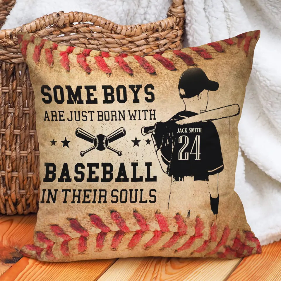 Some Boys Are Just Born with Baseball in Their Souls - Custom Name - Personalized Number - Canvas Pillow - Best Gift for Baseball Player - Sport Lover - 211ICNVSPI284