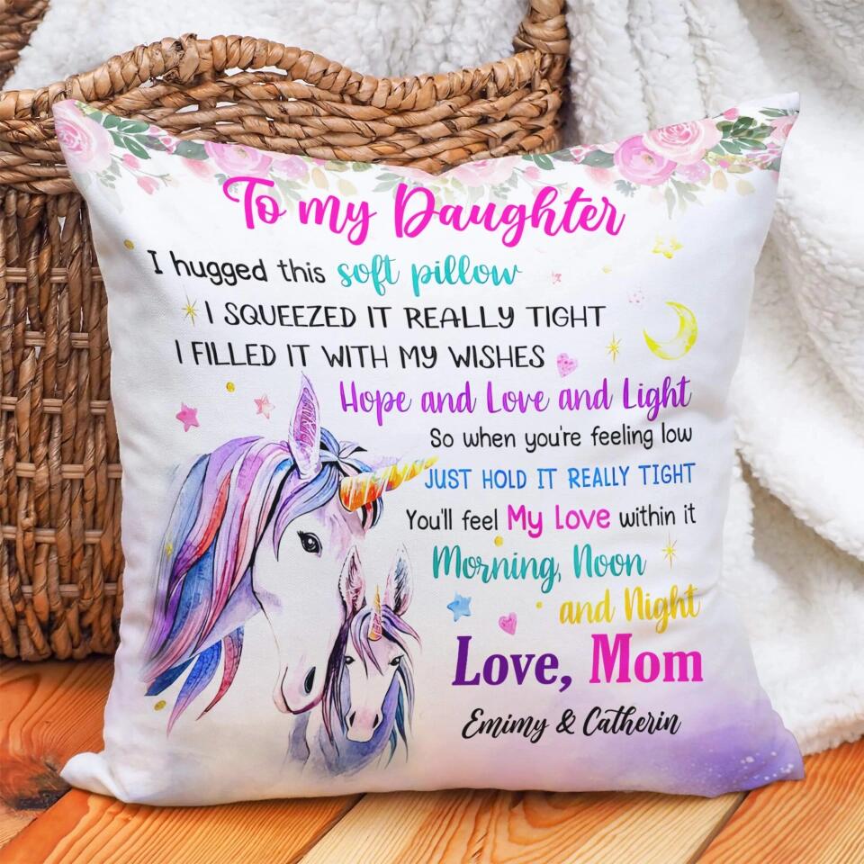 Unicorn To My Daughter I Hugged This Soft Pillow I Squeezed It Really Tight I Filled It With My Wishes Love - Canvas Pillow - Best Christmas Gift for Daughter Granddaughter Niece - Bedroom Decor - 211ICNVSPI279