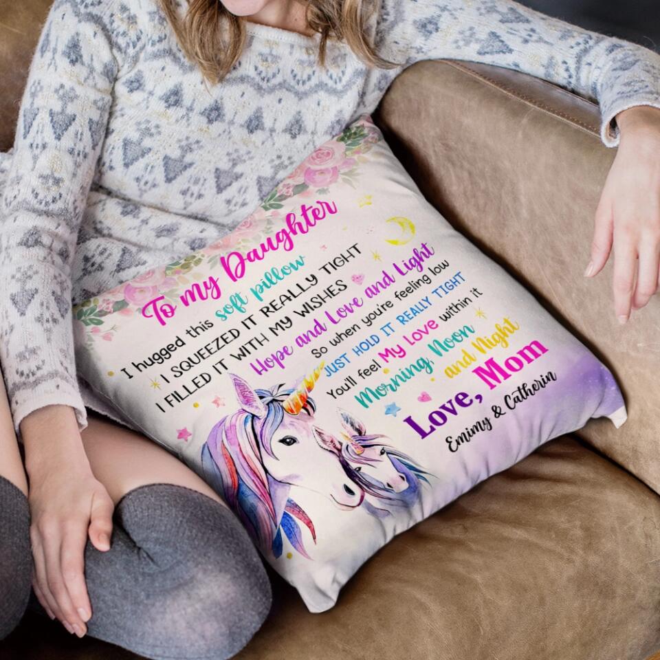 Unicorn To My Daughter I Hugged This Soft Pillow I Squeezed It Really Tight I Filled It With My Wishes Love - Canvas Pillow - Best Christmas Gift for Daughter Granddaughter Niece - Bedroom Decor - 211ICNVSPI279