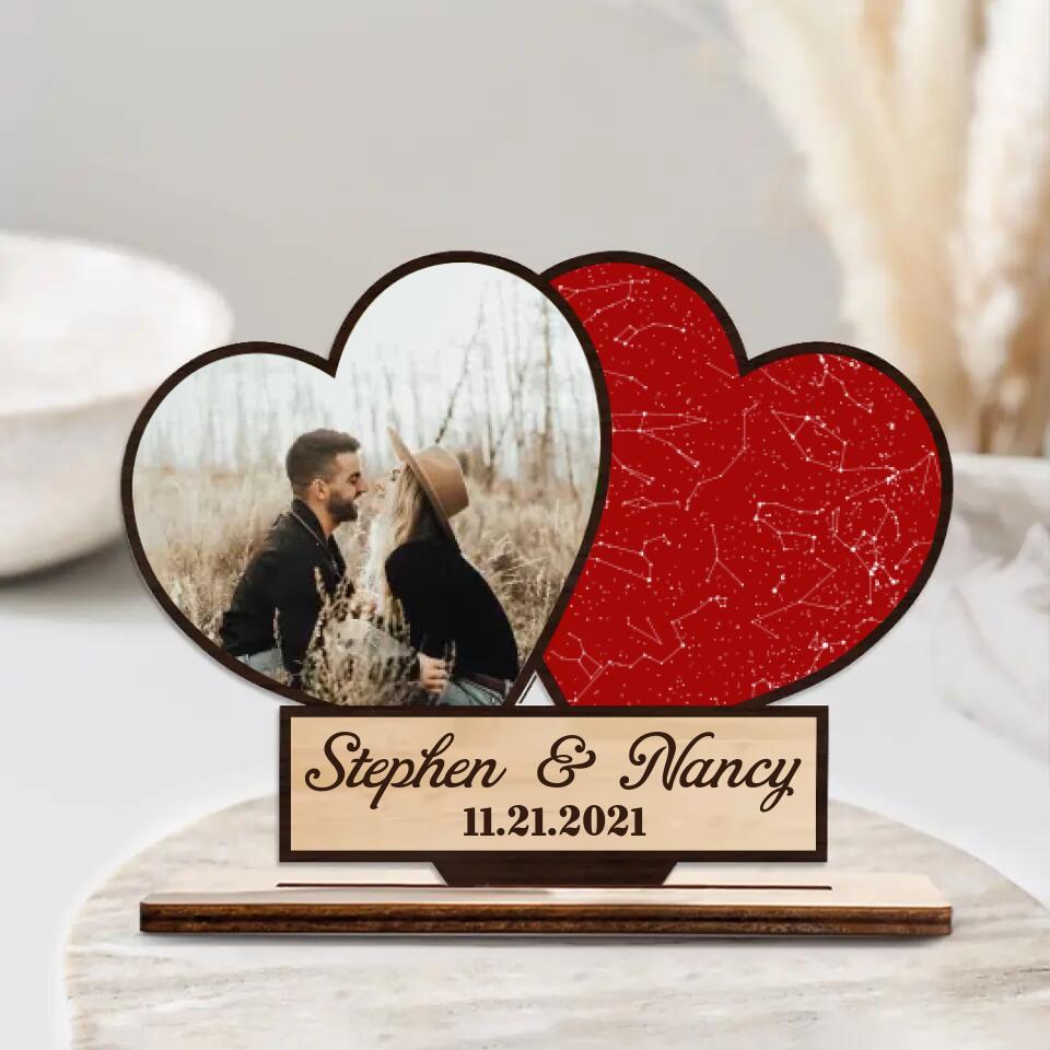 Night Sky Heart, Customizable Photo, Heart Shape - Personalized Wooden Plaque 3 Layers - Best Birthday Valentine Anniversary Gift for Him Her Couple - 211IHPBNWP508