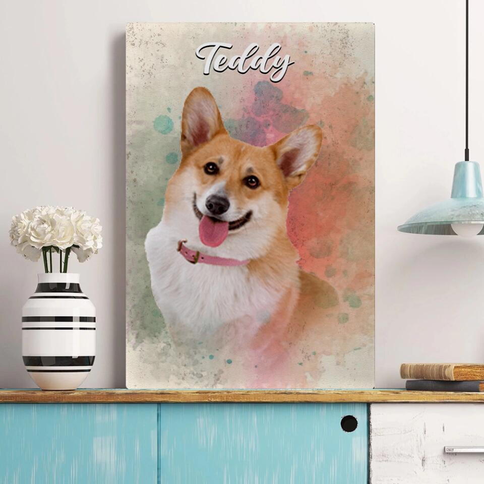 Dog Portrait Watercolor Print Custom Canvas Poster Gift For Dog Lovers
