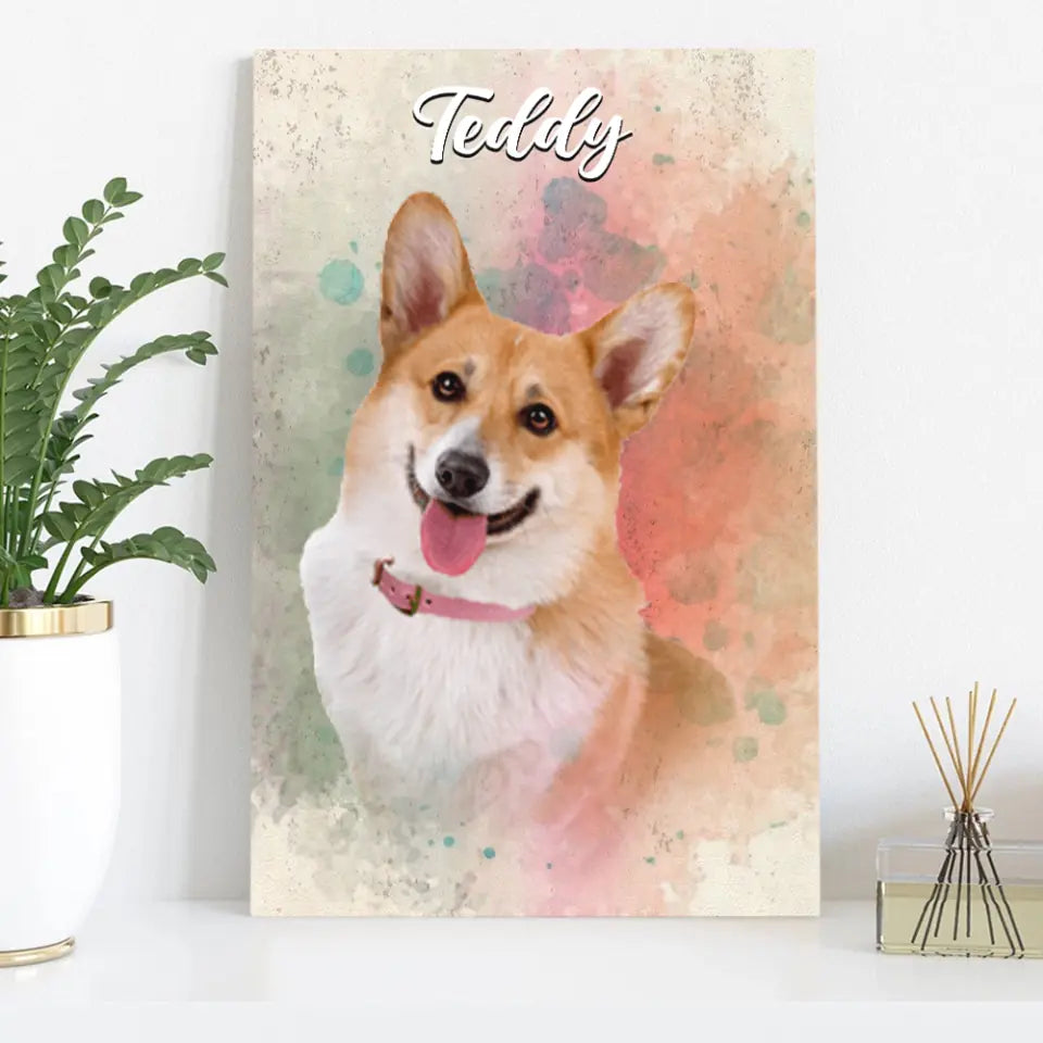 Dog Portrait Watercolor Style Personalized Canvas Poster