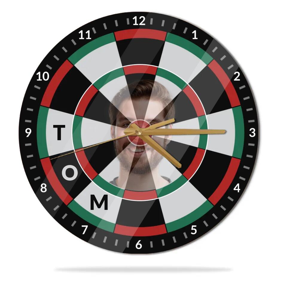 Personalized Photo And Name - Customized Dart Board Wall Clock - Funny Game Room Decor - Gift for Dart Board Lover - 210ICNNPWC047