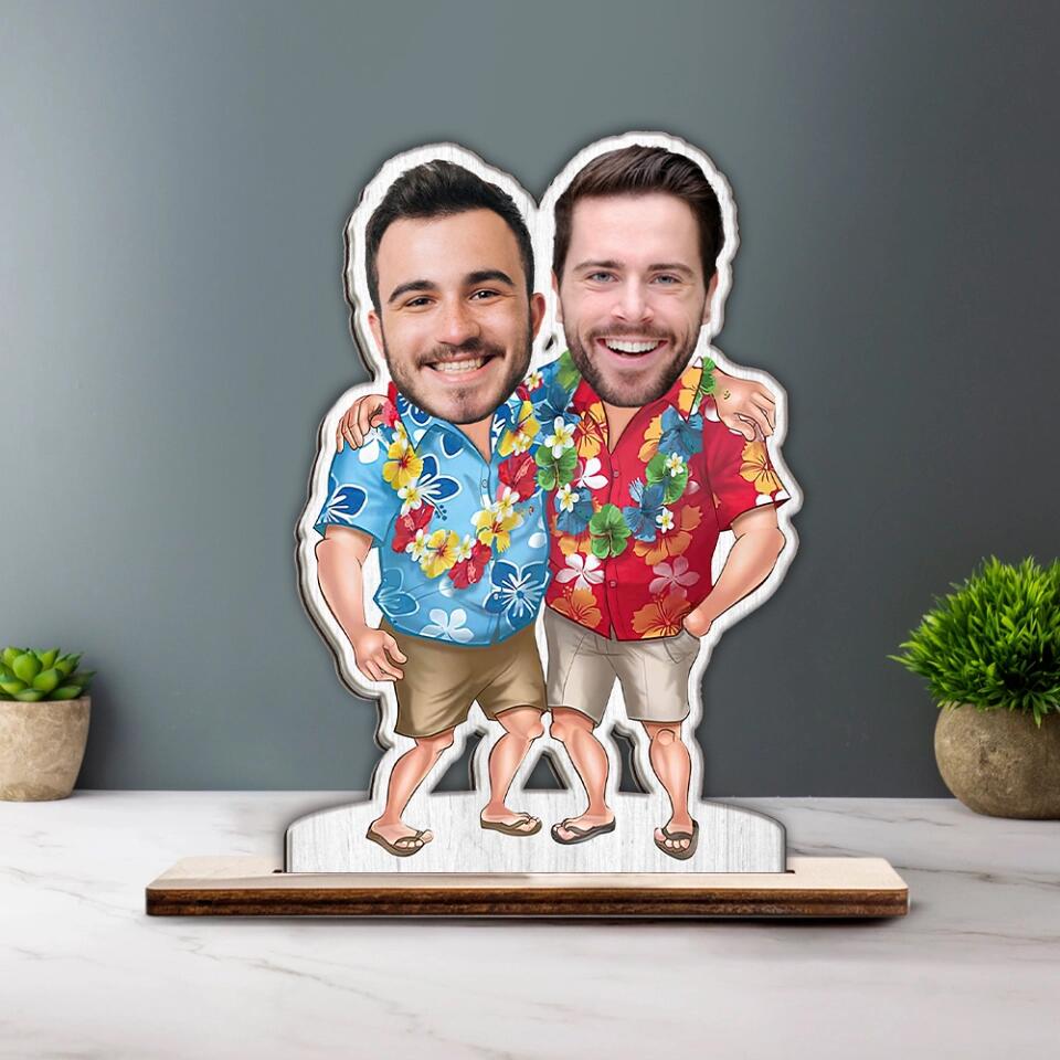 Men in Hawaii Outfit - Personalized Faces - Custom Upload Photo - Wooden Plaque - Desk Table Decorations - Christmas Valentine Gift for Him - for Husband - Wedding Dating Anniversary Gifts - for BFF - 212ICNNPWP337