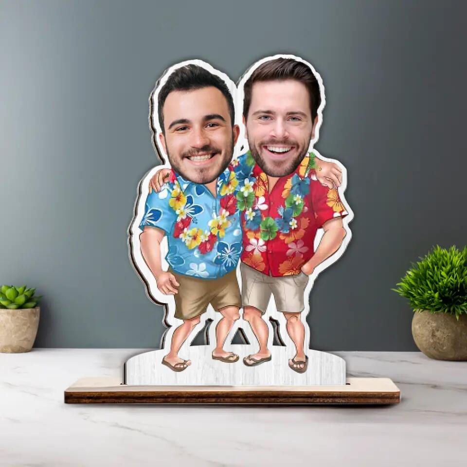 Men in Hawaii Outfit - Personalized Faces - Custom Upload Photo - Wooden Plaque - Desk Table Decorations - Christmas Valentine Gift for Him - for Husband - Wedding Dating Anniversary Gifts - for BFF - 212ICNNPWP337