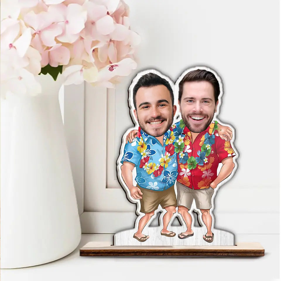 Men in Hawaii Outfit - Personalized Faces - Custom Upload Photo - Wooden Plaque - Desk Table Decorations - Christmas Valentine Gift for Him - for Husband - Wedding Dating Anniversary Gifts - for BFF - 212ICNNPWP337