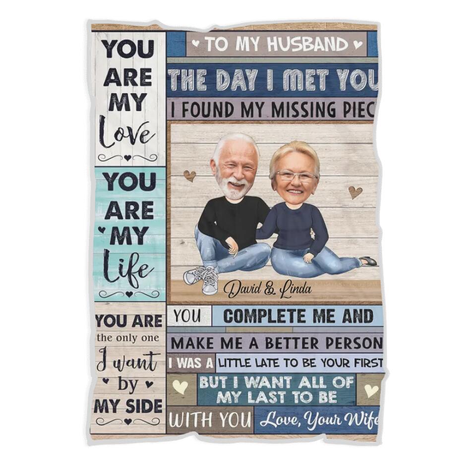 To My Husband, The day I meet You I found my Missing Piece - Best custom Photo and Name Fleece Blanket Birthday Anniversary Gift Idea for Husband/ For Him - 212IHNLNBL887