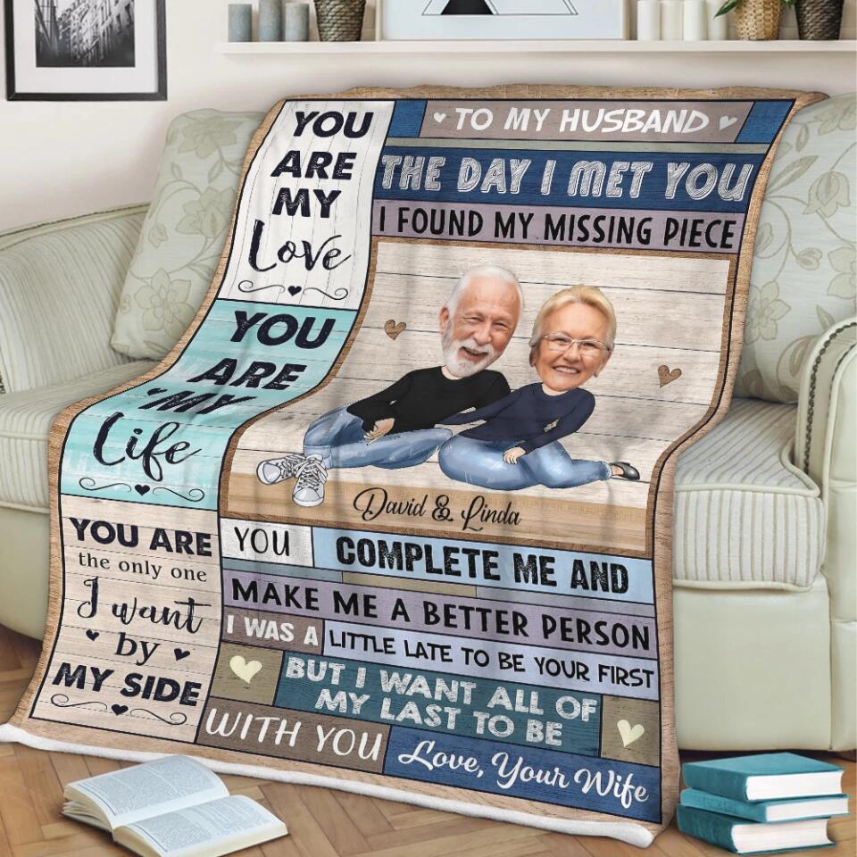 To My Husband, The day I meet You I found my Missing Piece - Best custom Photo and Name Fleece Blanket Birthday Anniversary Gift Idea for Husband/ For Him - 212IHNLNBL887