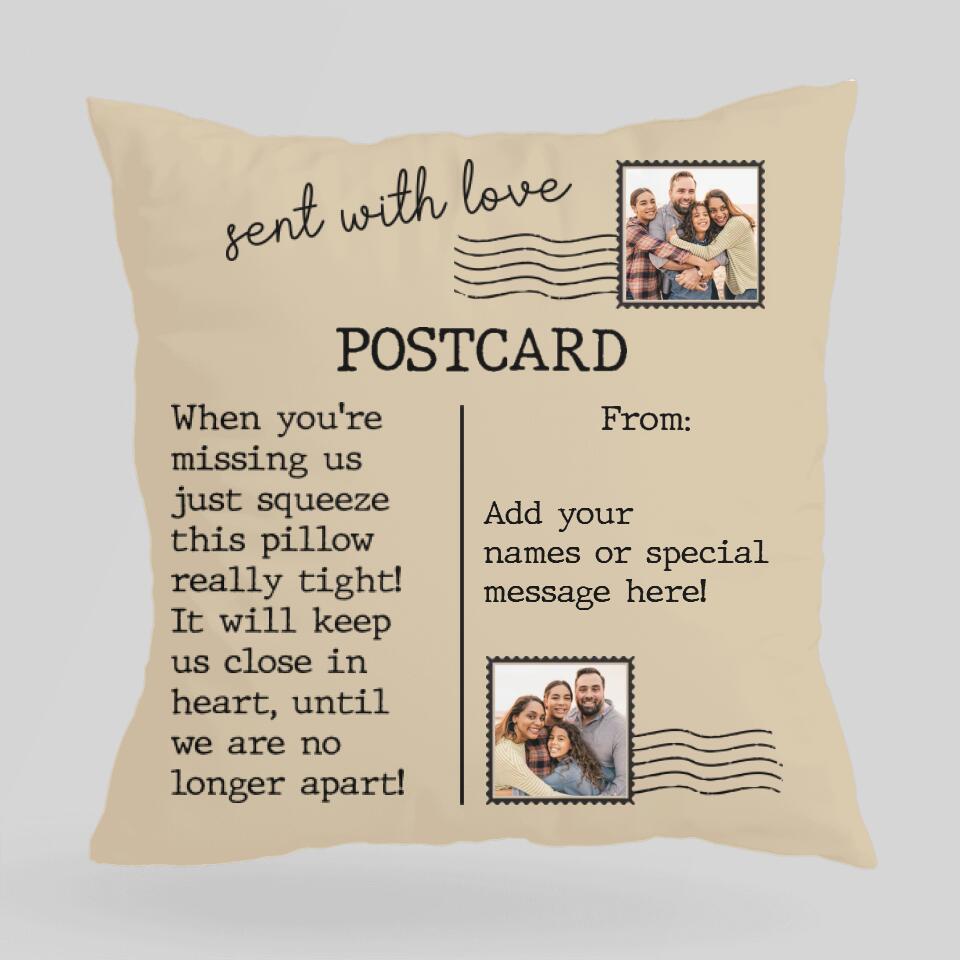 Sent with Love Postcard - When You're Missing Us Just Squeeze This Pillow Really Tight - Canvas Pillow - Best Gift for Daughter from Mother & Father - Long Distance Gifts - 211ICNNPPI135