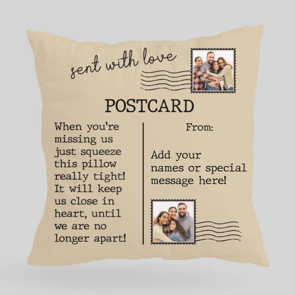 Sent with Love Postcard - When You're Missing Us Just Squeeze This Pillow Really Tight - Canvas Pillow - Best Gift for Daughter from Mother & Father - Long Distance Gifts - 211ICNNPPI135