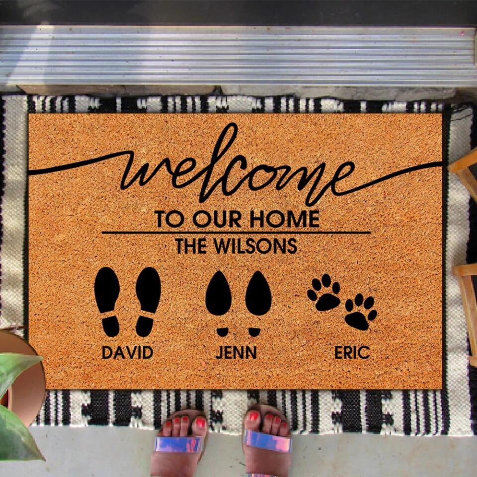 Welcome To Our Home Custom Footprint - Housewarming Gifts - Custom Doormat - Family Gifts
