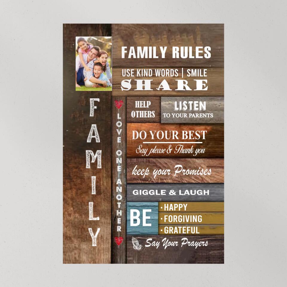 Family Rules Wall Art Custom Canvas Poster Christmas Gift For Family
