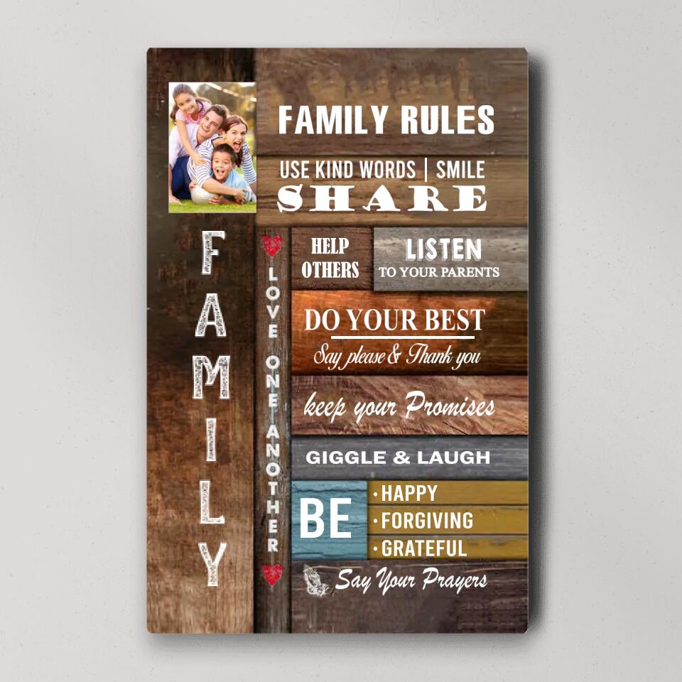 Family Rules Wall Art Custom Canvas Poster Christmas Gift For Family