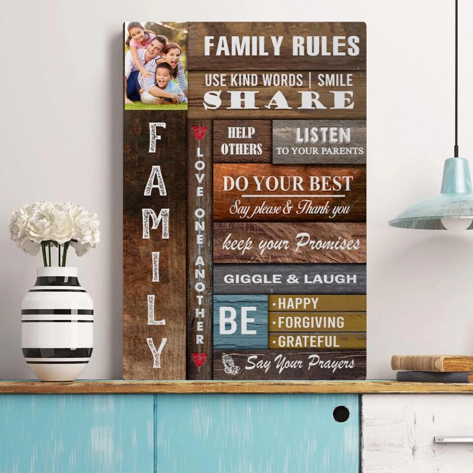 Family Rules Wall Art Custom Canvas Poster Christmas Gift For Family