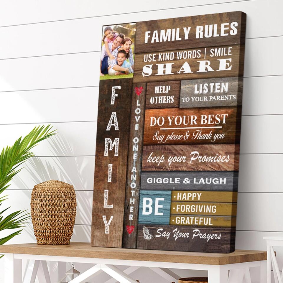 Family Rules Wall Art Custom Canvas Poster Christmas Gift For Family