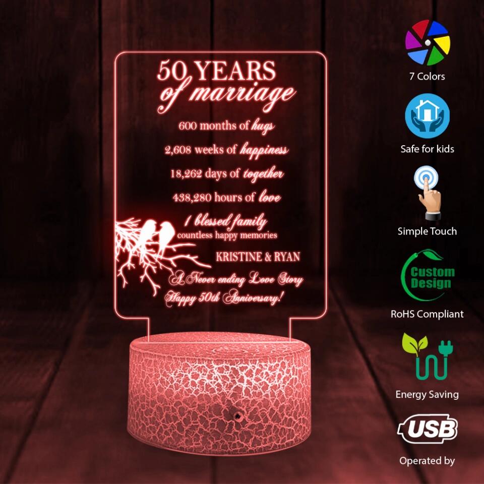 50 Years Of Marriage, A Never Ending Of Love Story - Personalized 3d Led Light - 50th Anniversary Gift