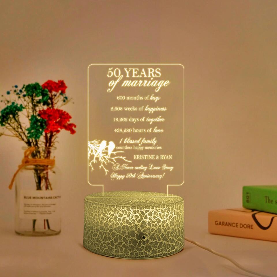 50 Years Of Marriage, A Never Ending Of Love Story - Personalized 3d Led Light - 50th Anniversary Gift