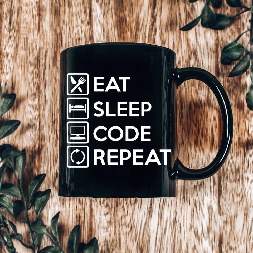 Eat Sleep Code And Repeat - Black Mug