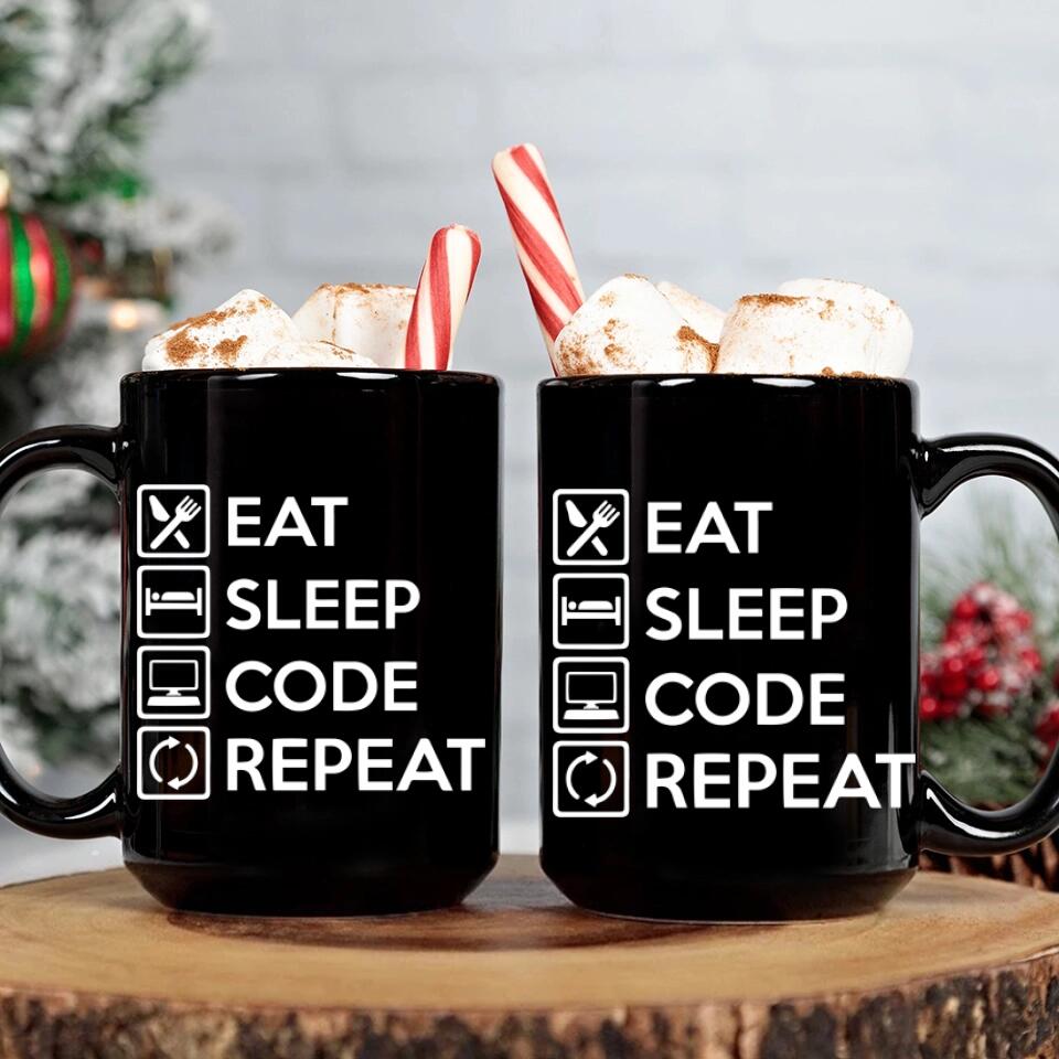 Eat Sleep Code And Repeat - Black Mug