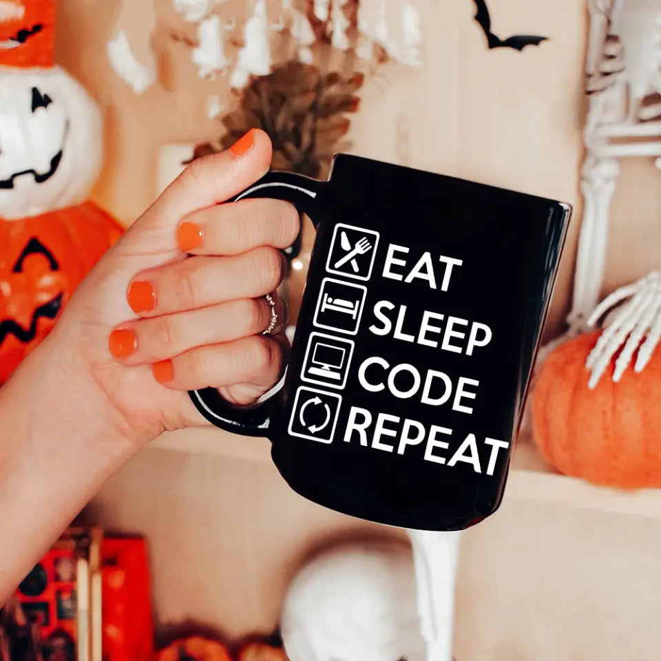 Eat Sleep Code And Repeat - Black Mug