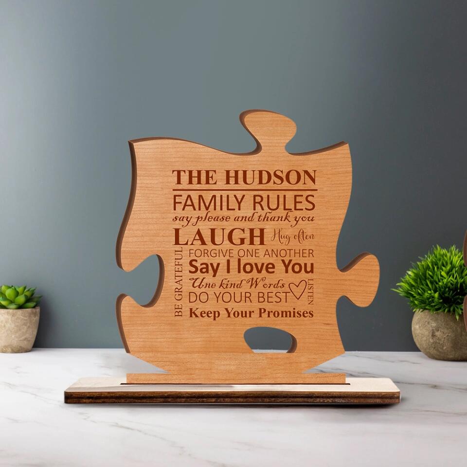 Family Rules - Custom Family Rules Wooden Plaque - Best Anniversary Gift for Parents, Husband And Wife/ For Him/Her - 212IHNVSWP903