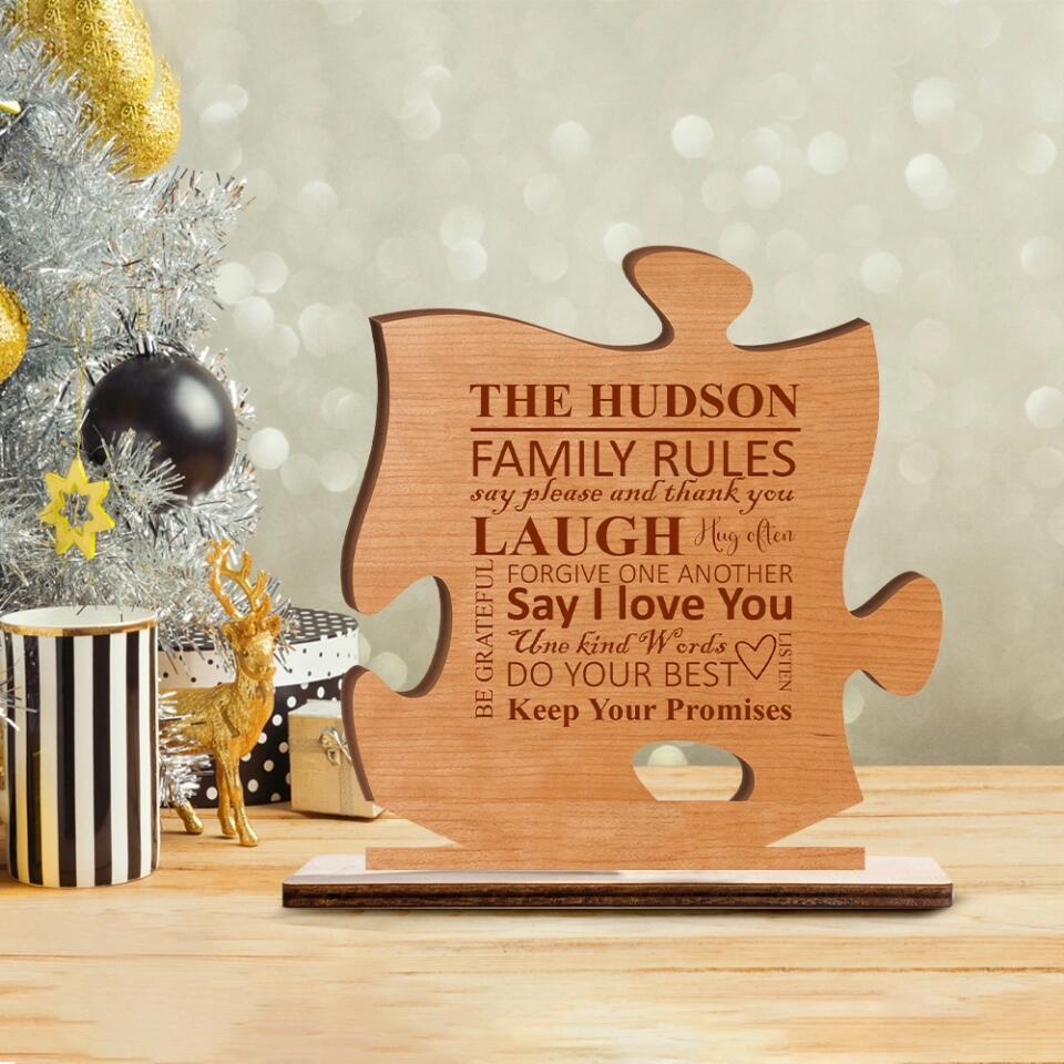 Family Rules - Custom Family Rules Wooden Plaque - Best Anniversary Gift for Parents, Husband And Wife/ For Him/Her - 212IHNVSWP903