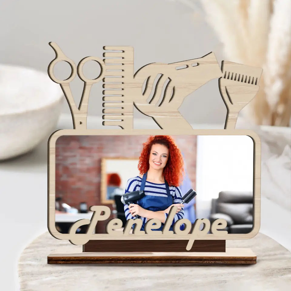 Personalized Photo &amp; Name - Custom Title - Wooden Plaque - Best Christmas Birthday Gift for Hairdresser Hairstylist - for Hair Salon Owner - Barbershop Decorations - for Bestie - 212ICNBNWP325