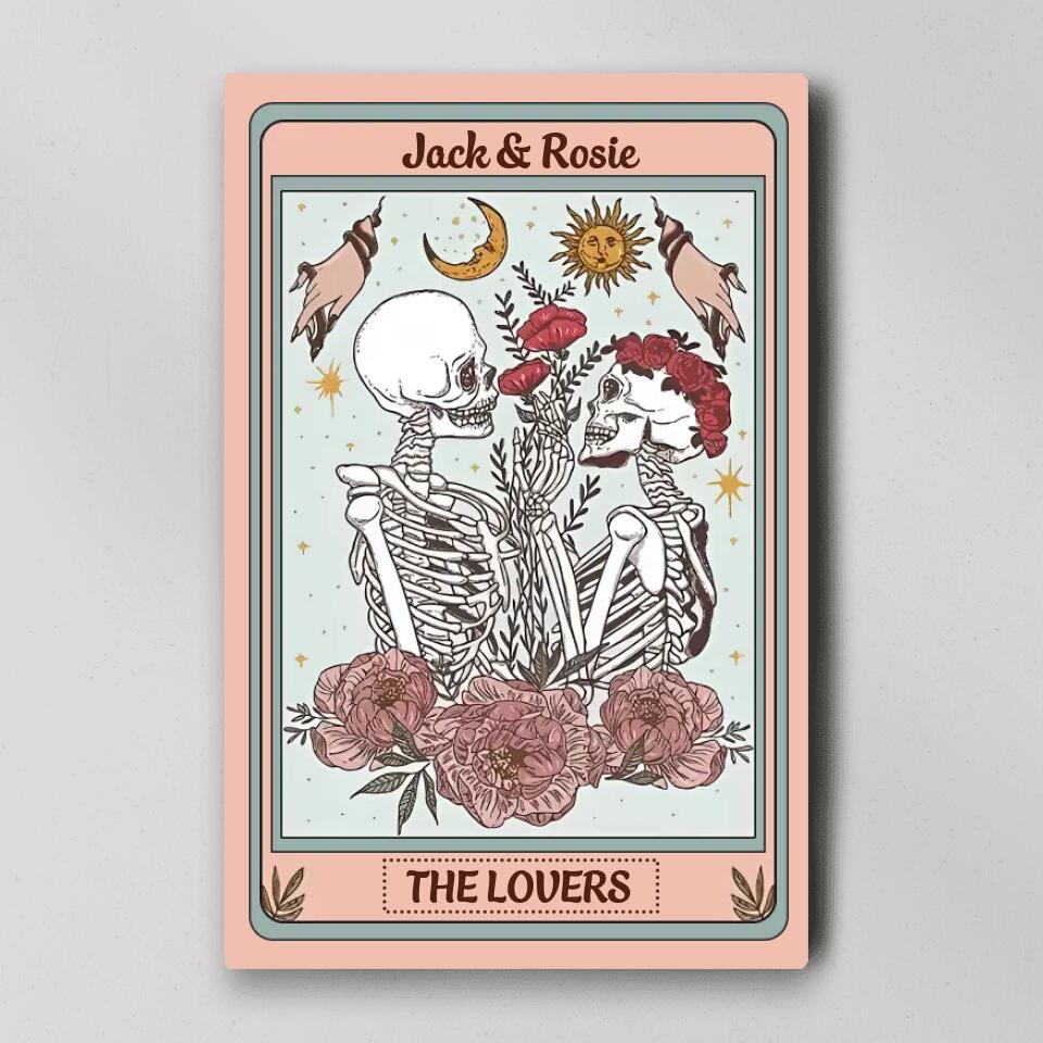 Personalized Valentine Gifts - Skeleton Couple Tarot Card Custom Canvas Poster Gothic Couple Anniversary Gift For Couples