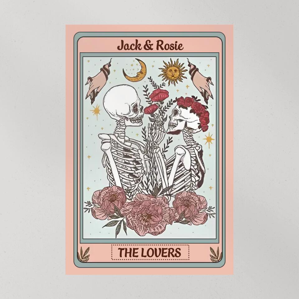 Personalized Valentine Gifts - Skeleton Couple Tarot Card Custom Canvas Poster Gothic Couple Anniversary Gift For Couples