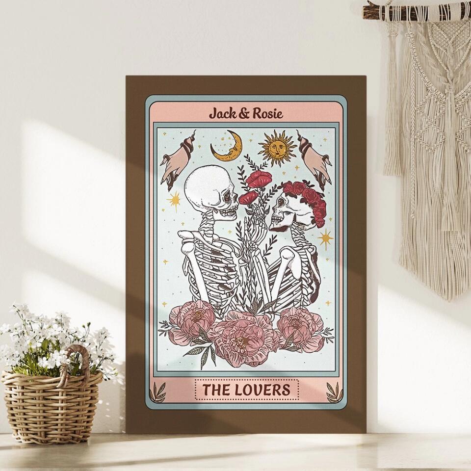 Skeleton Couple Tarot Card - Custom Names - Personalized Nicknames - Canvas/Poster - Gothic Couple Style - Best Valentine Anniversary Gift for Her Him - Wall Hanging - 212ICNNPCA217