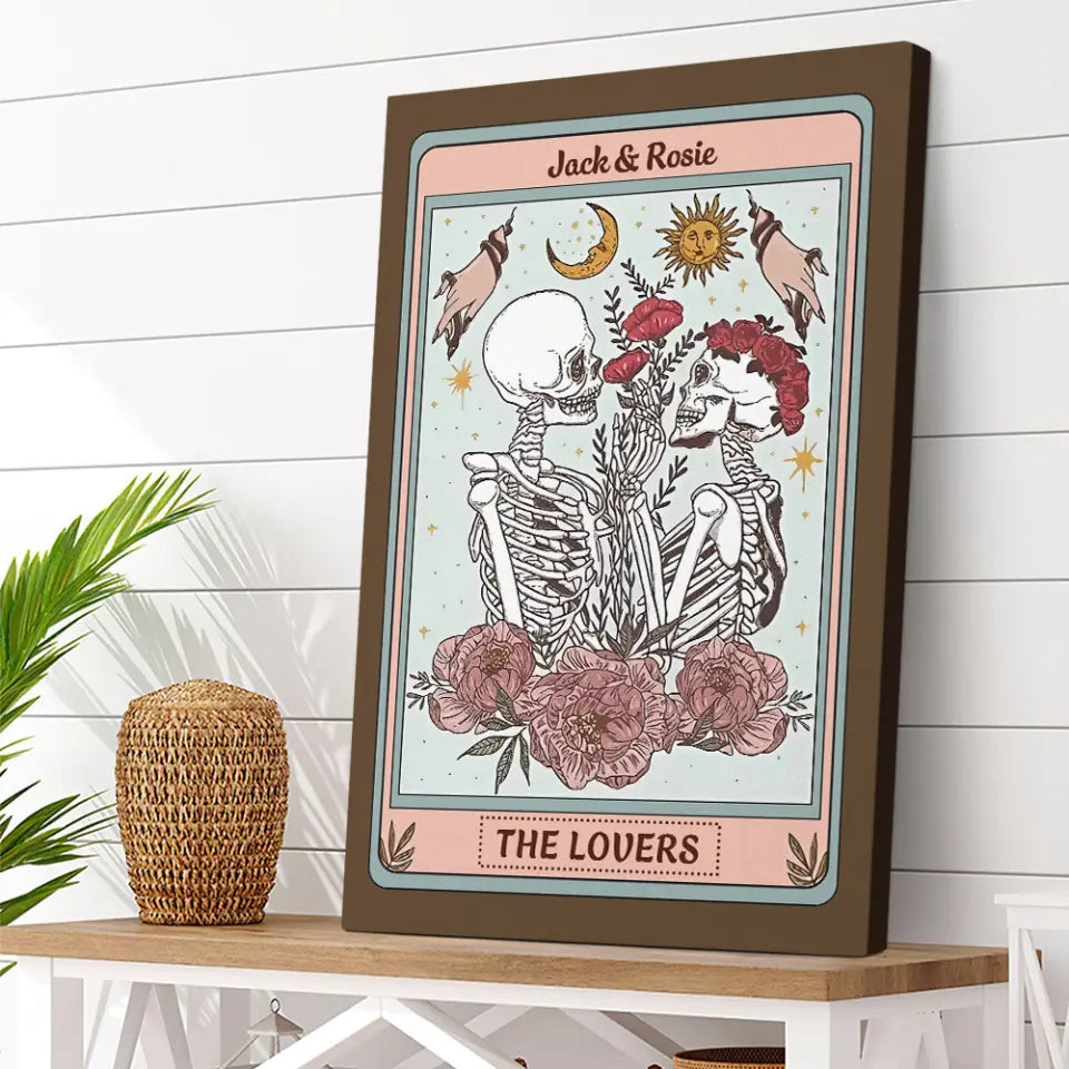 Skeleton Couple Tarot Card - Custom Names - Personalized Nicknames - Canvas/Poster - Gothic Couple Style - Best Valentine Anniversary Gift for Her Him - Wall Hanging - 212ICNNPCA217