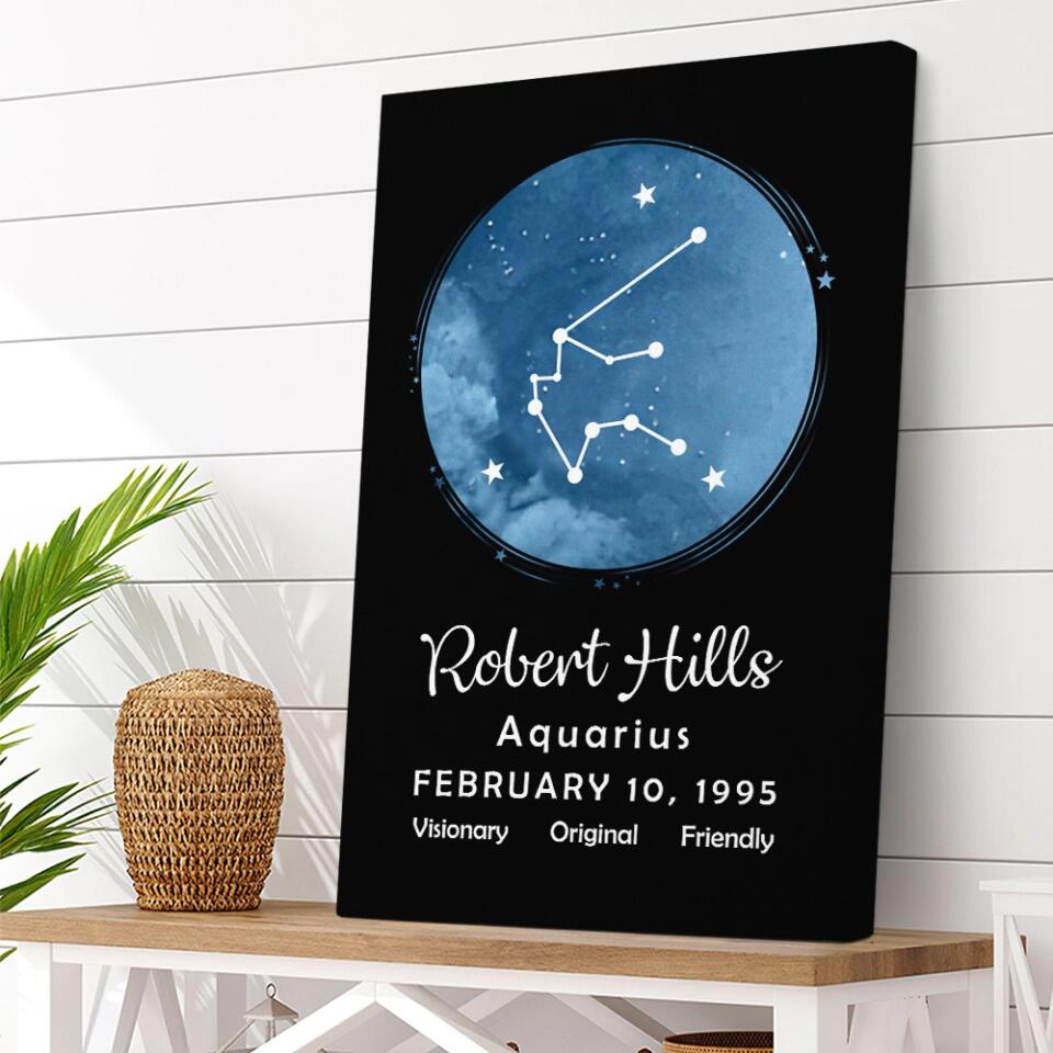 Zodiac Sign - Date Of Birth Custom Canvas, Poster - Birthday Gift For Family, Friends