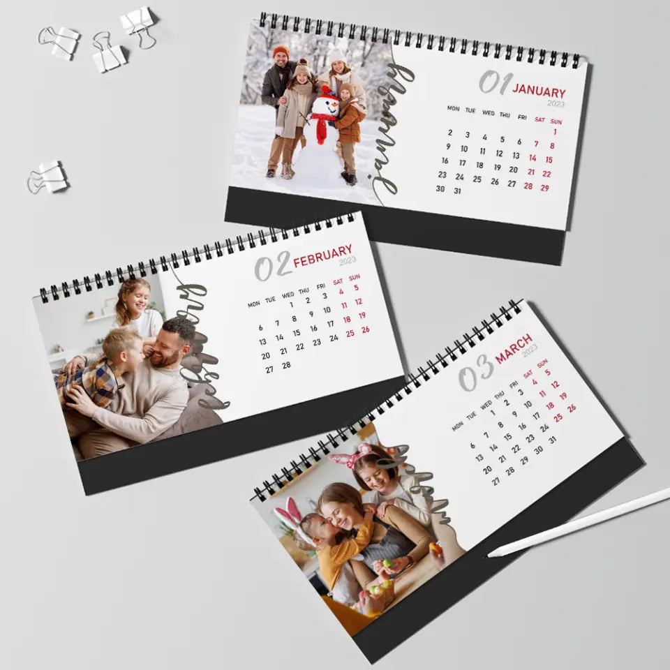 Snapshots of Time, Personalized 12-Month Calendar, Desk Decor, Gift For Family On New Year 2024 | 212IHPBNDC608