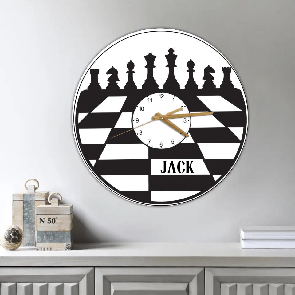 CHESS BOARD - Personalized Wall Clock with Name - Wall Hanging Decor - Gift for Chess Lovers