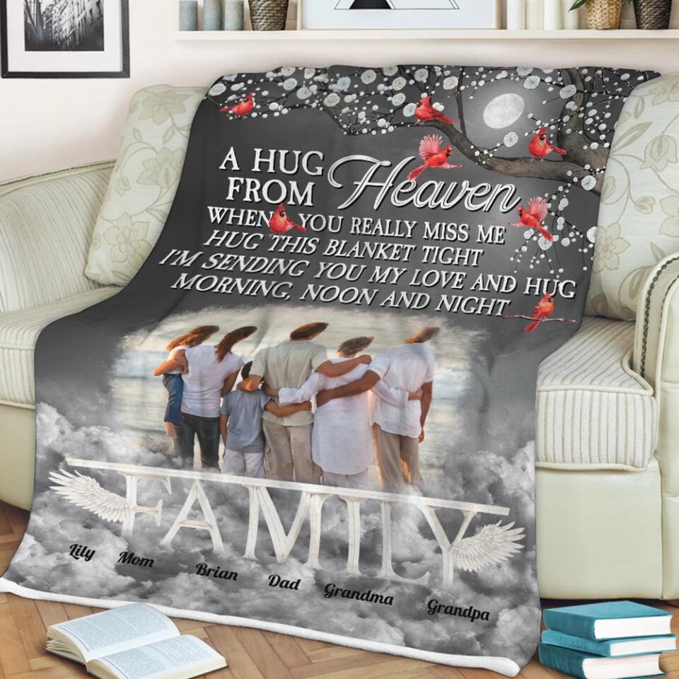 A Hug from Heaven - Family Photo Blanket - Sympathy Gift, Gift for Lost Loved Ones