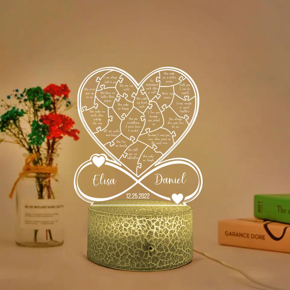 Personalized Valentine Gifts - Reasons Why I Love You Custom 3D Light Valentines Gift For Couples