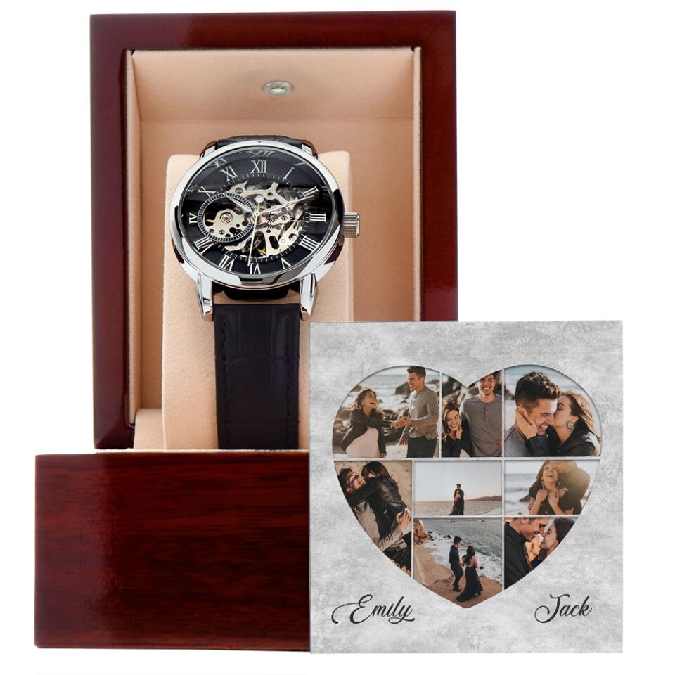 Custom Photo Collage Heart Shape - Personalized Men's Luxury Men Watch