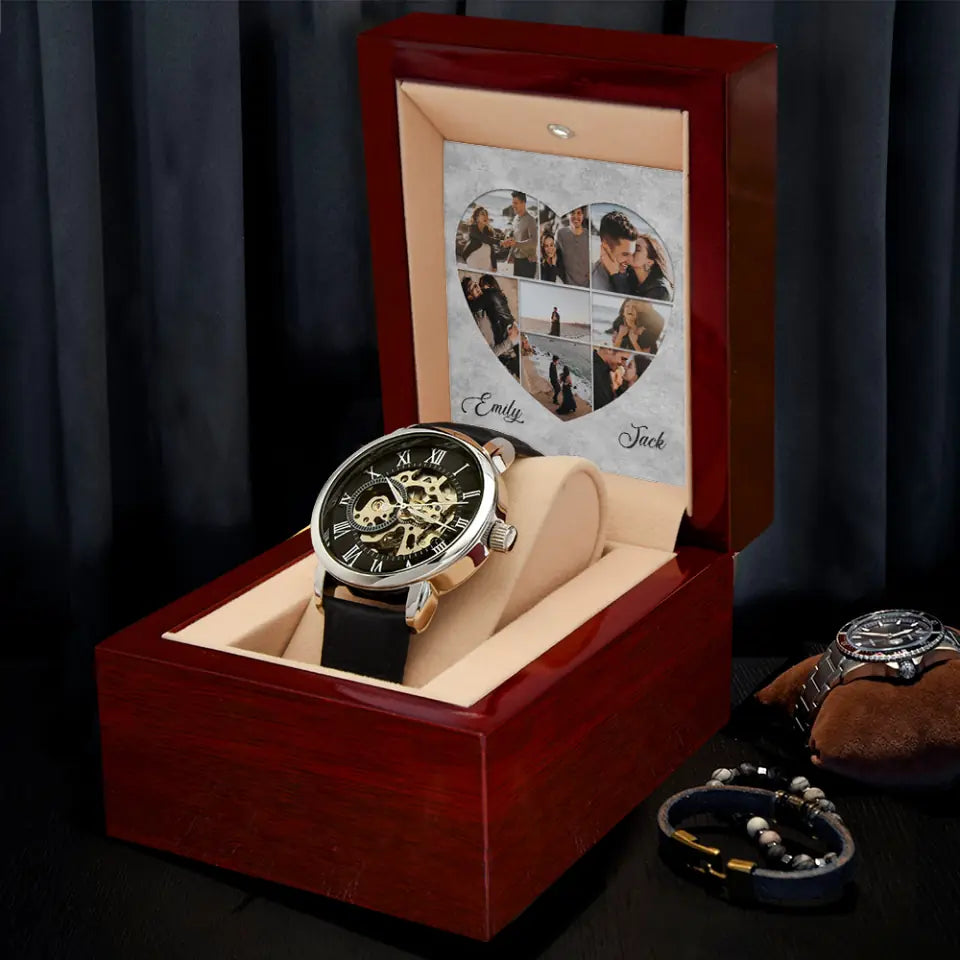 Custom Photo Collage Heart Shape - Personalized Men&#39;s Luxury Men Watch