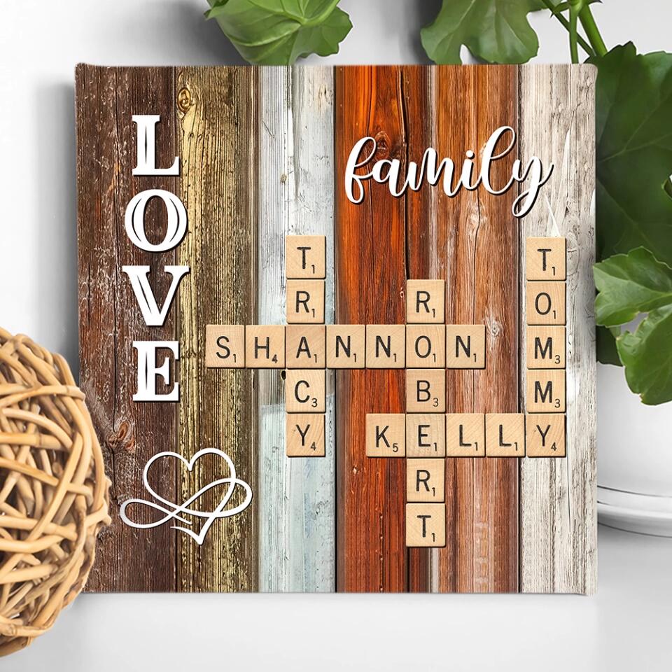 Words Game Family Name Rustic Custom Canvas Poster Valentine's Day Gifts