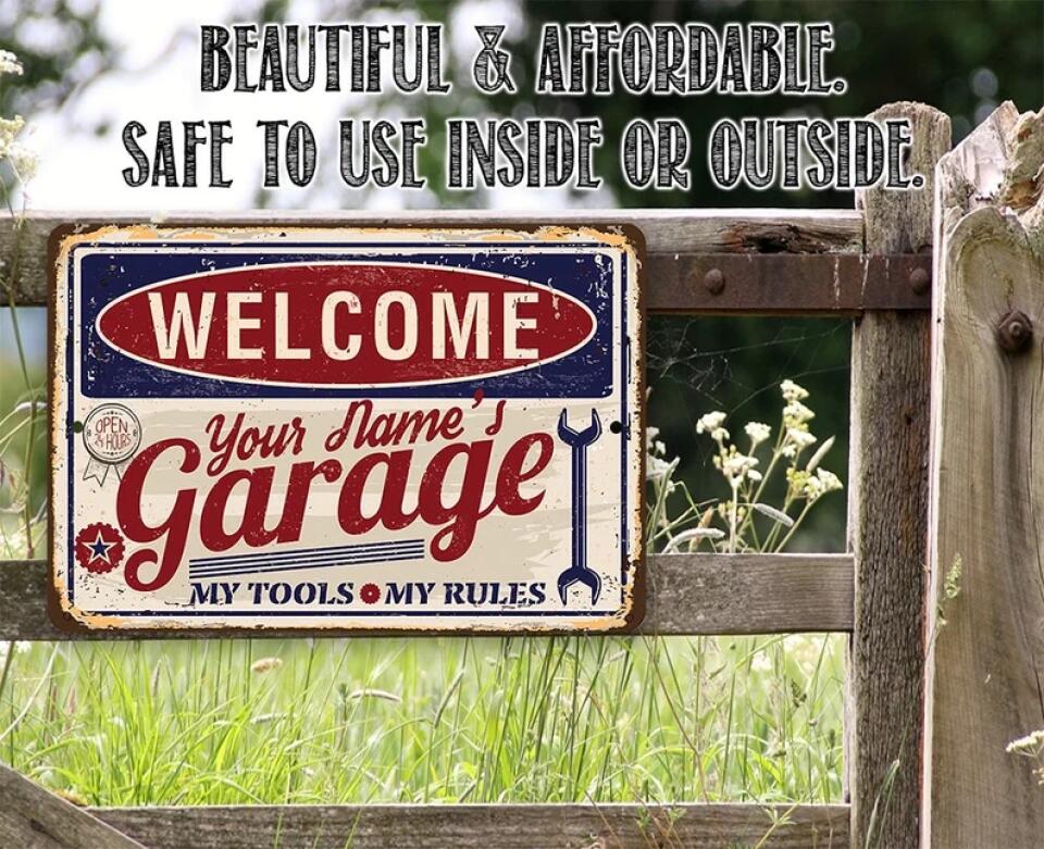Welcome Grandpa Daddy's Garage My Tools My Rules - Printed Metal Sign