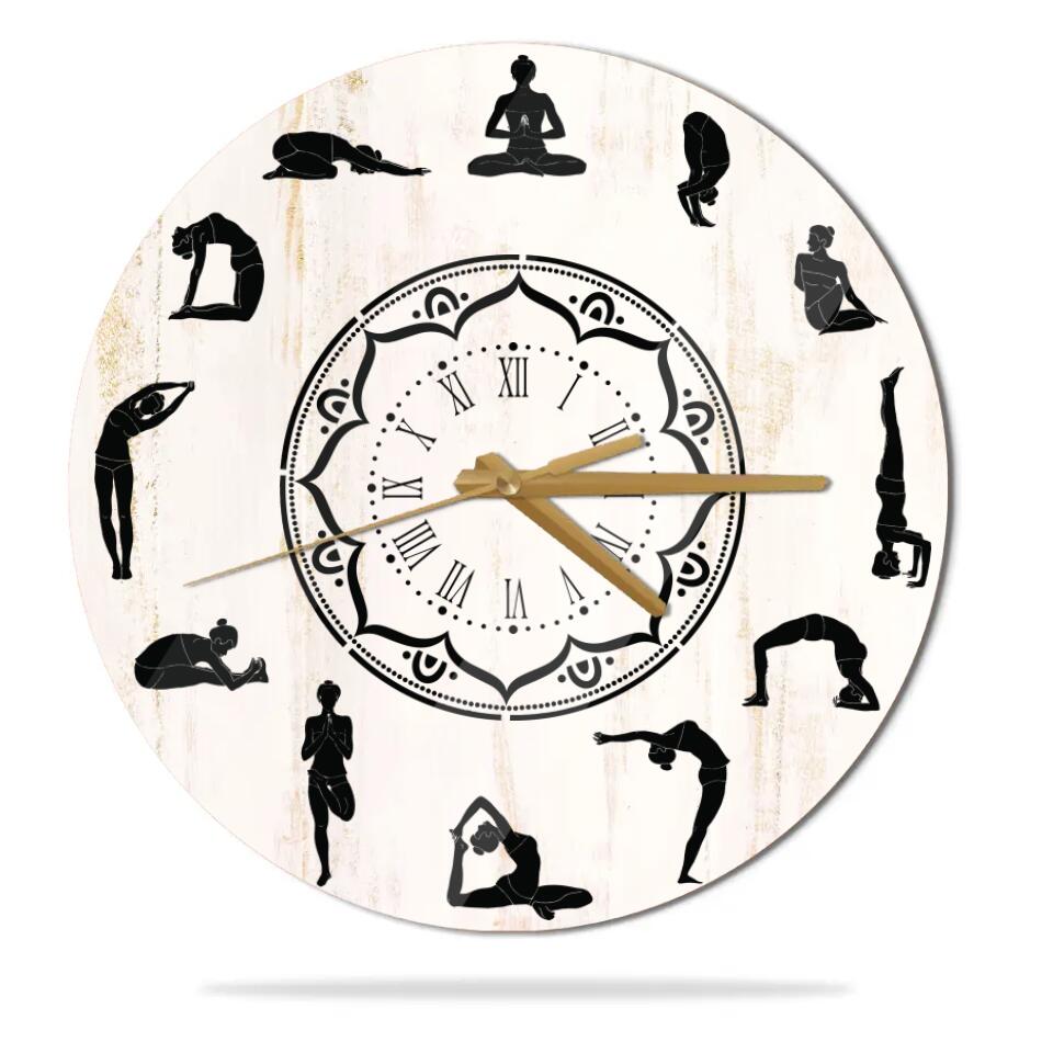 YOGA Wood Wall Clock, Yoga Studio Decor For Wall, Home Kitchen Bedroom Yoga Wall Art, Meditation Wall Art Gifts For Woman Men - 212IHNBNWC955