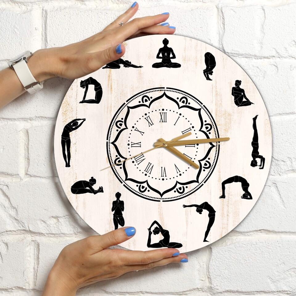 YOGA Wood Wall Clock, Yoga Studio Decor For Wall, Home Kitchen Bedroom Yoga Wall Art, Meditation Wall Art Gifts For Woman Men - 212IHNBNWC955