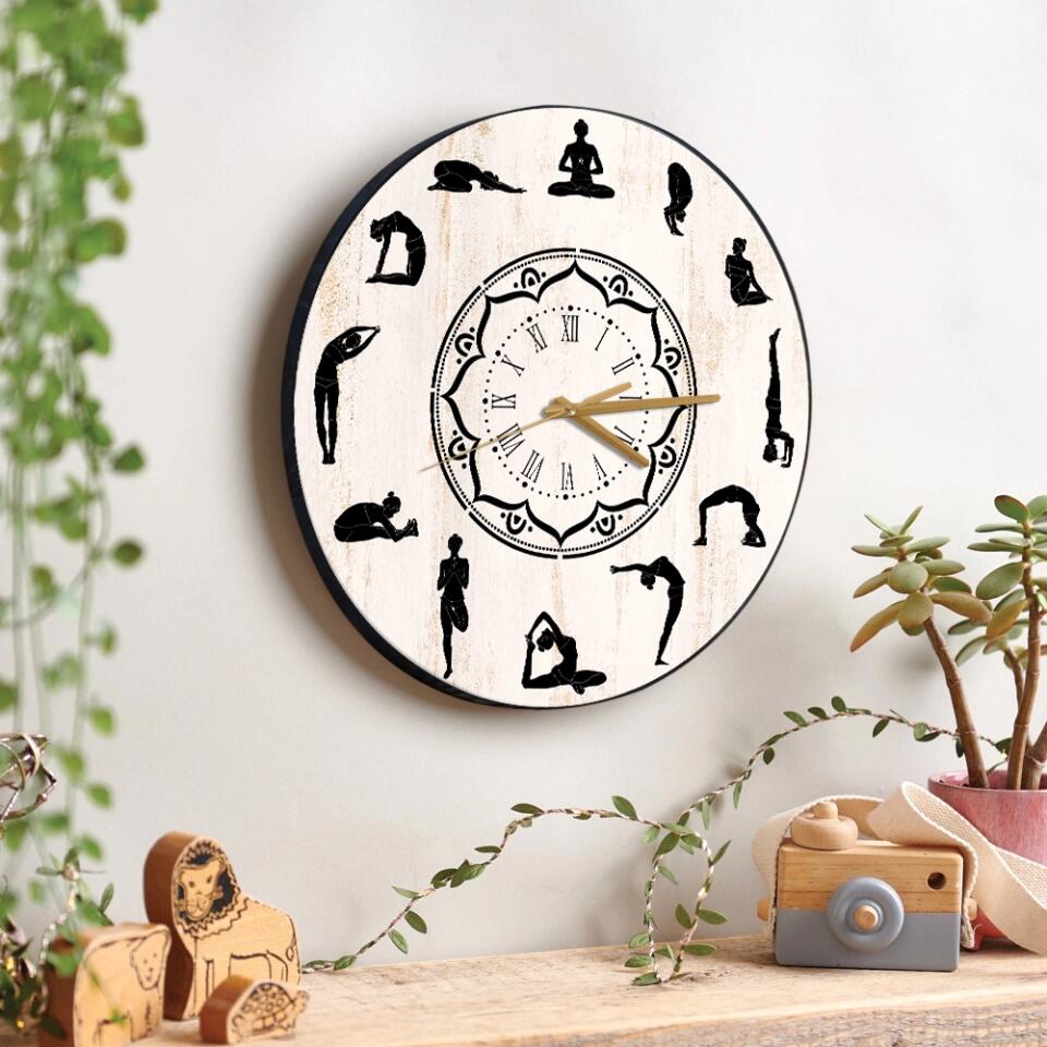 YOGA Wood Wall Clock, Yoga Studio Decor For Wall, Home Kitchen Bedroom Yoga Wall Art, Meditation Wall Art Gifts For Woman Men - 212IHNBNWC955