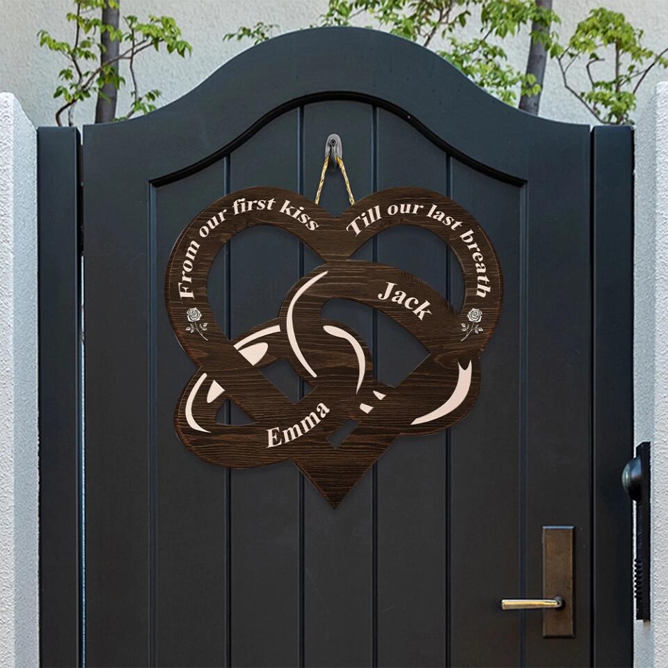 Couple Wooden Sign Personalized Valentine Gifts - From Our First Kiss, Till Our Last Breath - Personalized Wooden Sign - Valentine Gift for Couple