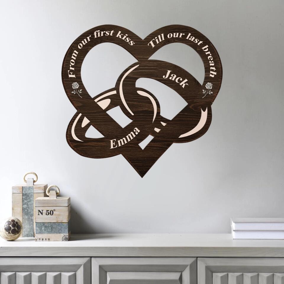 Couple Wooden Sign Personalized Valentine Gifts - From Our First Kiss, Till Our Last Breath - Personalized Wooden Sign - Valentine Gift for Couple